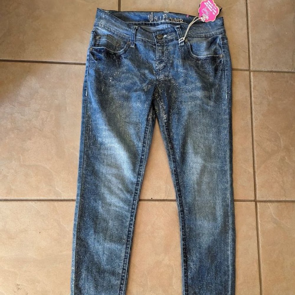 NWT Juniors Women's Wallflower Sassy Skinny Glitter Jeans sz 9